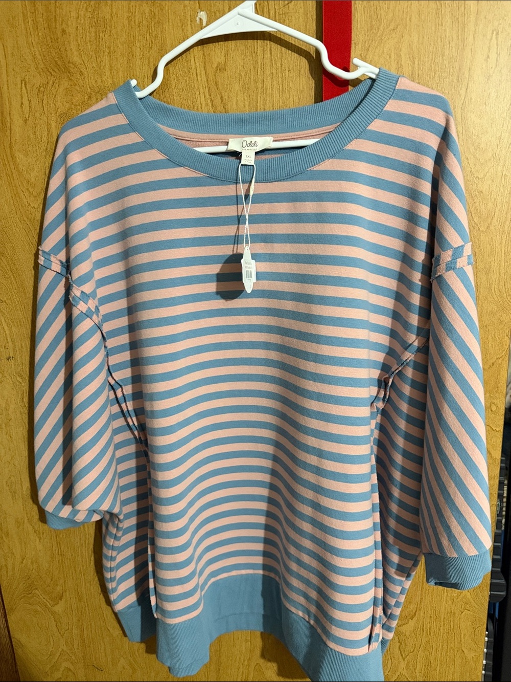 Odele Striped Crewneck Top in Pastel Pink and Blue